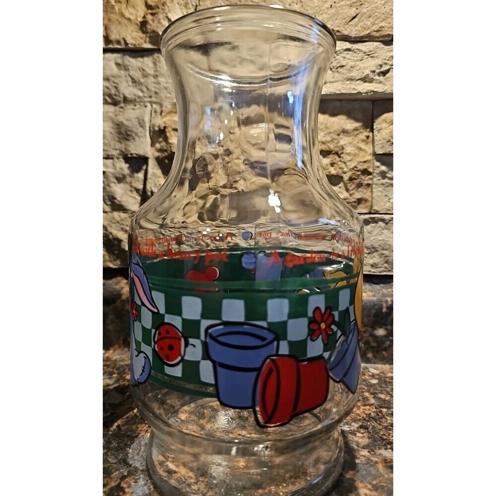 USA Disney WINNIE THE POOH, EEYORE Glass Carafe, Juice Pitcher Anchor Hocking - Picture 6 of 9